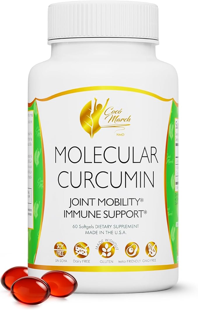 Cocó March N.M.D. Molecular Curcumin – 180x Higher Absorption Curcumin with Turmeric Extract – Joint Health Mobility &amp Immune Support – Gluten Free Dairy Free Soy Free Keto Friendly – 60 Softg