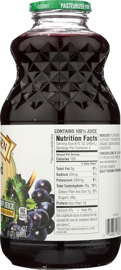 R.W. KNUDSEN Juice Og2 Concord Grape Pack of 6 Size 32 FZ (Gluten Free GMO Free 95%+ Organic)
