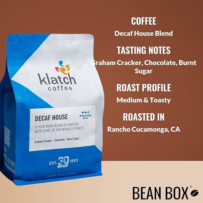 Decaf House Blend - Roasted by Klatch Coffee - Whole Bean Coffee - 310 Gram Bag