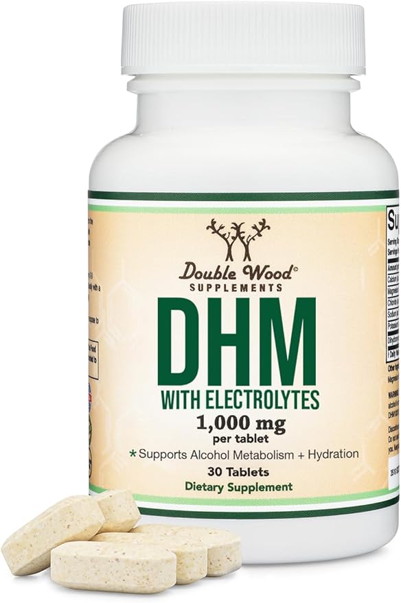 DHM1000 Dihydromyricetin (DHM) Tablets - Most Powerful DHM Supplement on The Market - 1000mg (30 Count) Enhanced with Electrolytes for Hydration and Liver Support by Double Wood