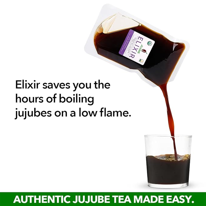 USDA Organic California Grown Pure Jujube Tea Concentrate | JUJUME Elixir | ZERO Added Sugar Color or Preservatives | All-Natural GMO-Free | Add Water for Jujube Tea | 24-pack 4 oz. pouches
