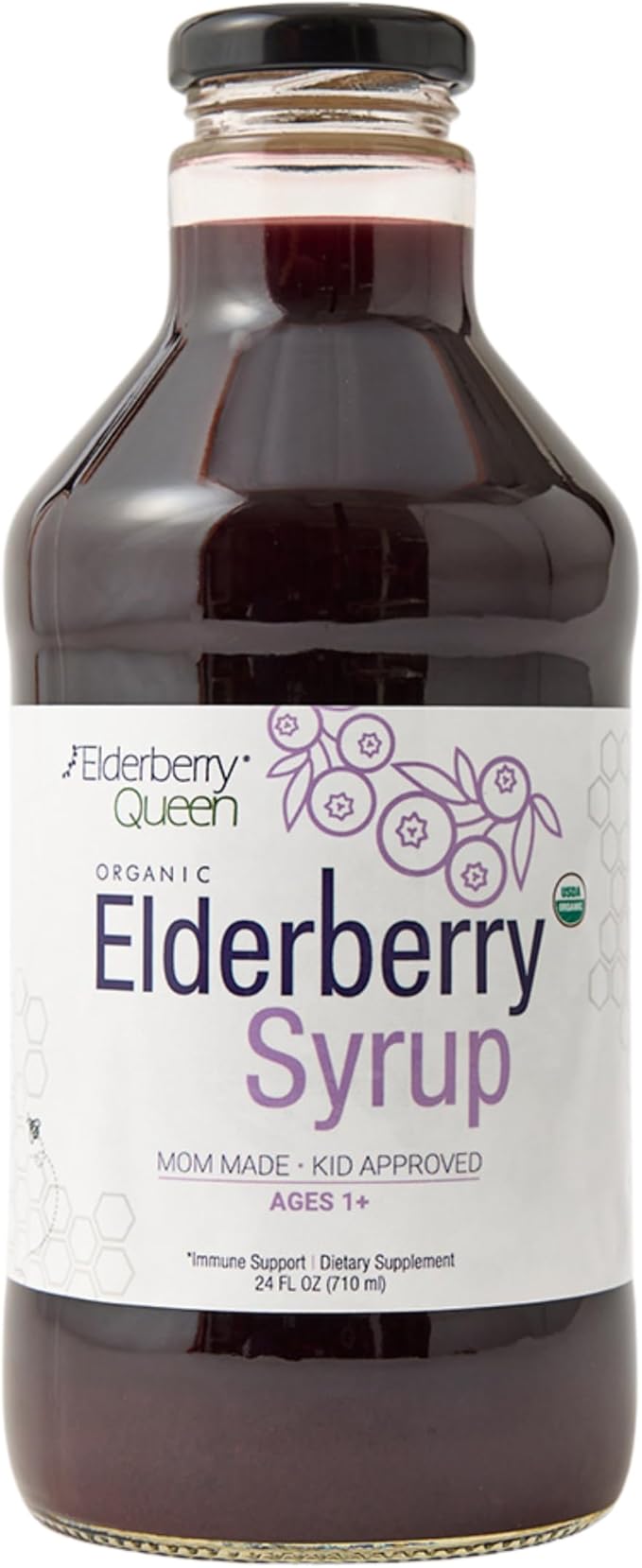 Elderberry Queen Organic Elderberry Syrup 24 Fl Oz - Immune Support Formula with Sambucus Black Elderberry &amp Aronia Berry - Pure Natural Certified Organic Elderberry Syrup for Kids and Adults