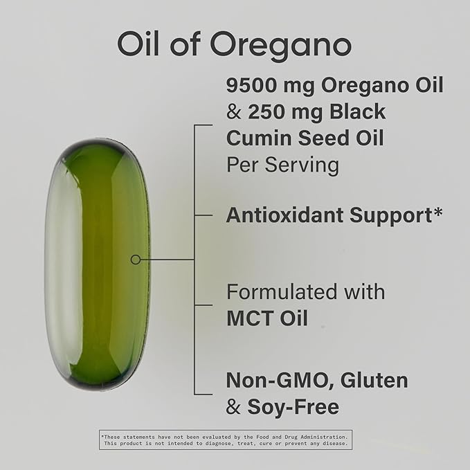 Sports Research® Oil of Oregano 9500mg w/Black Cumin Seed Oil &amp Ginger Oil - 3-1 Antioxidant Combination Supplement Rich in Thymoquinone &amp Carvacrol - Gluten Free · Non-GMO - 60 Softgels