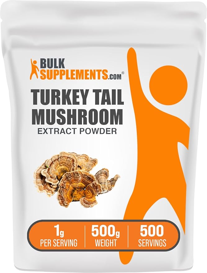 BulkSupplements.com Turkey Tail Mushroom Extract Powder - Coriolus Versicolor Extract Mushroom Supplement - Vegan &amp Gluten Free 1g per Serving 500g (1.1 lbs) (Pack of 1)