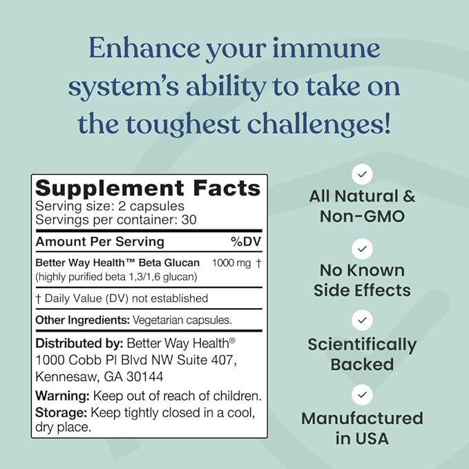 Better Way Health™ - Advanced Immune Readiness - Highly Purified 13/16 Beta Glucan 500 - Clinically Tested Immune Defense - 500mg/60 Capsules (Pack of 2)
