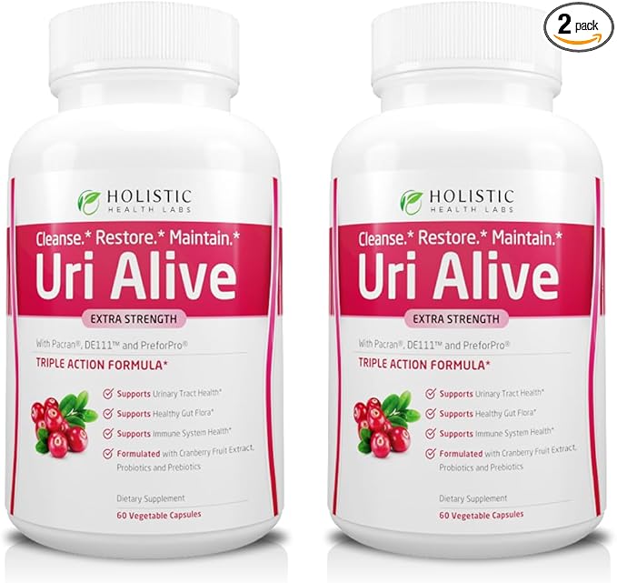 Uri Alive Extra Strength Urinary Support Supplement for Urinary Tract Bladder Gut Flora and Immune System Health (60 Count (Pack of 2))