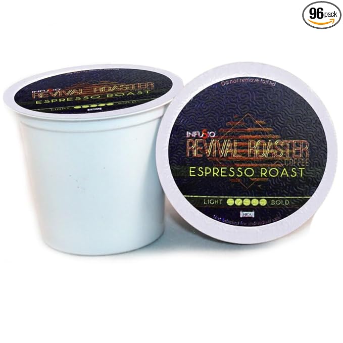 InfuSio Coffee Pods – 96 Count Espresso Roast (Dark Roast Coffee) Single Serve Coffee Pods for Keurig K Cup® Brewers Compatible with Keurig 2.0 Brewers