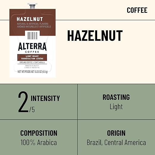 FLAVIA Alterra Hazelnut Coffee Freshpacks works only with Flavia Brewers Light Roast (Case of 100)
