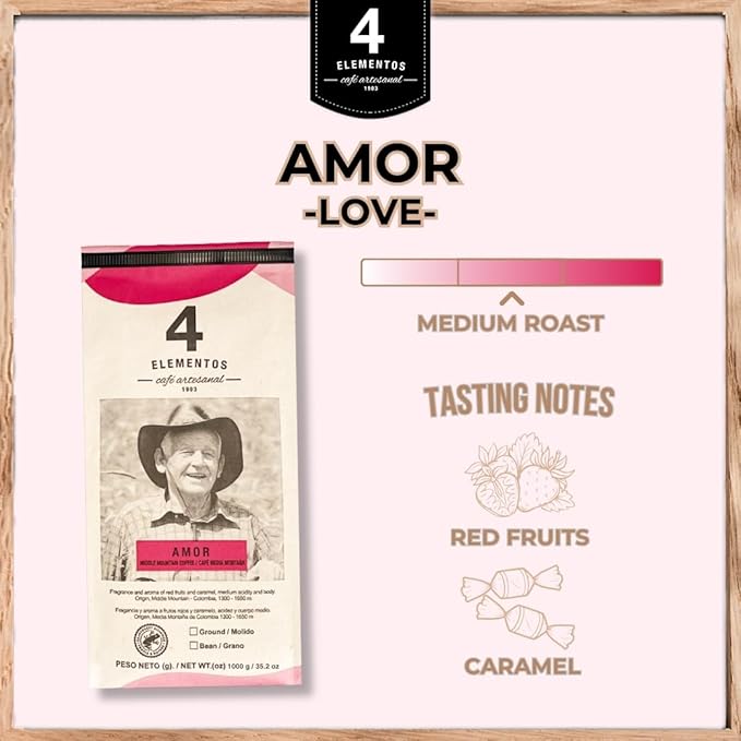 4 Elementos | Ground Specialty Coffee 35 Oz Medium Roast 100% Arabica from Colombia Red Berries &amp Caramel Notes