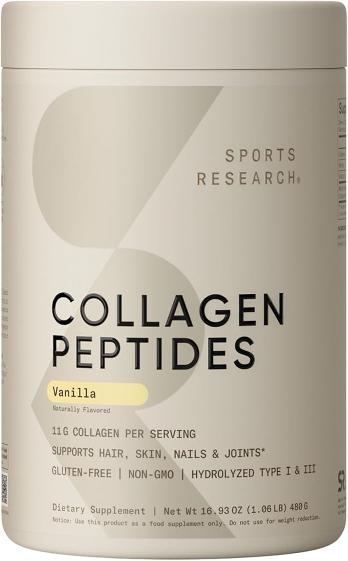 Sports Research® Hair Essentials Pack - Vanilla Collagen Powder Protein Supplement (40 Servings) and Biotin (Vitamin B7) 10000mcg with Organic Coconut Oil (120 Softgels)