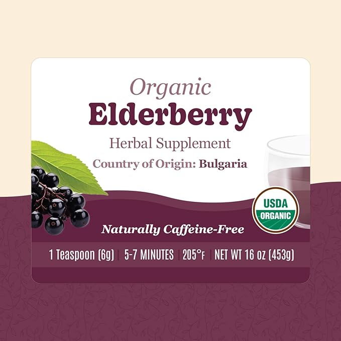Organic Positively Botanicals Company Elderberry Herbal Tea Loose Leaf Botacnical 16 Ounce