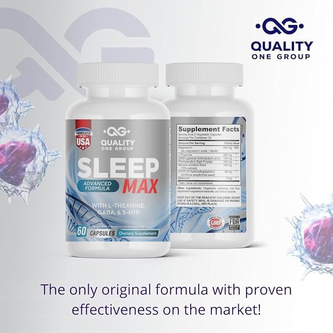 Sleep Support Supplement with Magnesium Oxide Magnesium Citrate Melatonin GABA Mucuna pruriens Seed L-Theanine and 5-HTP Non-Habit Forming Sleep Supplement 60 Capsules Made in USA.