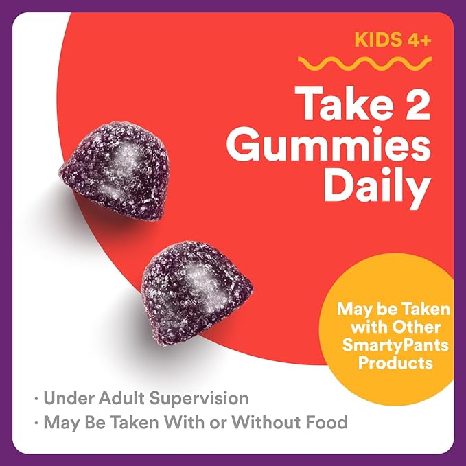 SmartyPants Kids Immunity Elderberry Gummies: Kids Immune Support Supplement Vitamin C Vitamin D Vitamins B6 &amp B12 and Zinc Gluten Free Elderberry Flavor 60 Count (30 Day Supply) (Pack of 2)