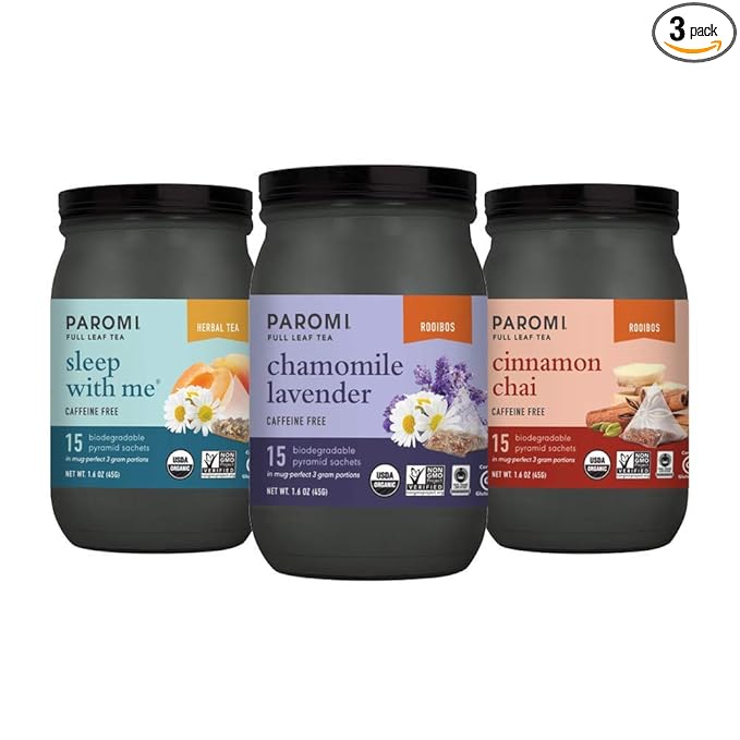 Paromi Chai Sleep and Stress Relief Organic Herbal Tea Variety Pack Signature Jar 15 Count (Pack of 3)