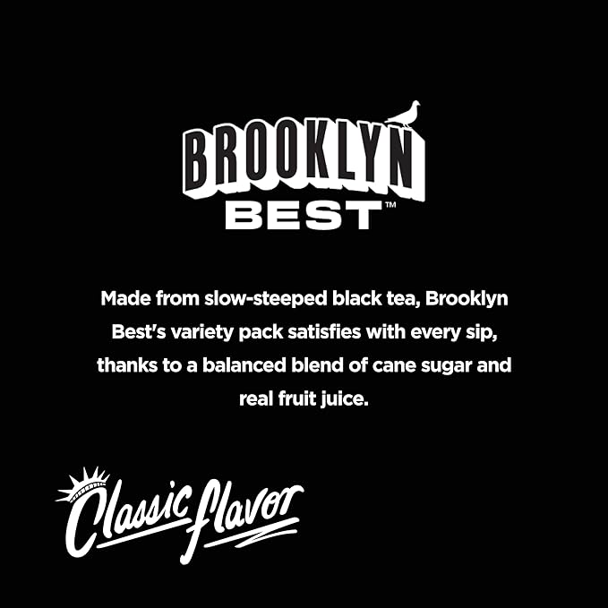 Brooklyn Best Variety Pack 3 Iced Tea Flavors and 1 Lemonade Not too Sweet Better for You Drink - 15 Fl Oz (Pack of 12)
