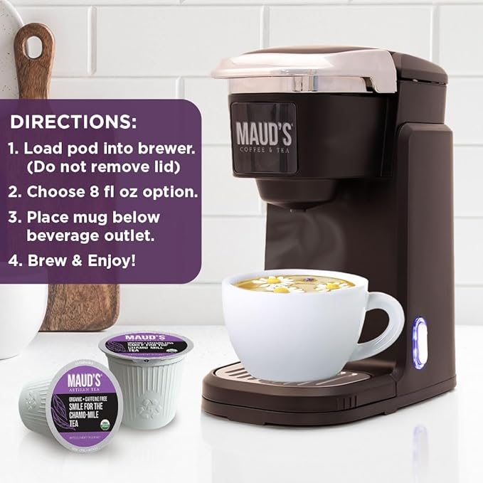 Maud's Organic Chamomile Lavender Tea Pods 48 ct Single Serve Pods – 100% Gourmet Blended Tea Leaves Compatible with Keurig K Cups Maker