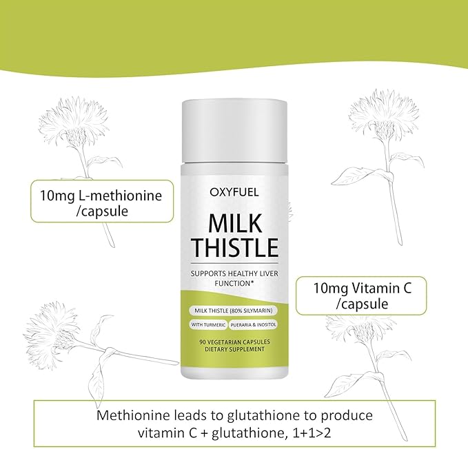 OXYFUEL Silymarin Milk Thistle 300mg Extract with Vitamin C Liver Repair Support 90 Capsules（1Pc）