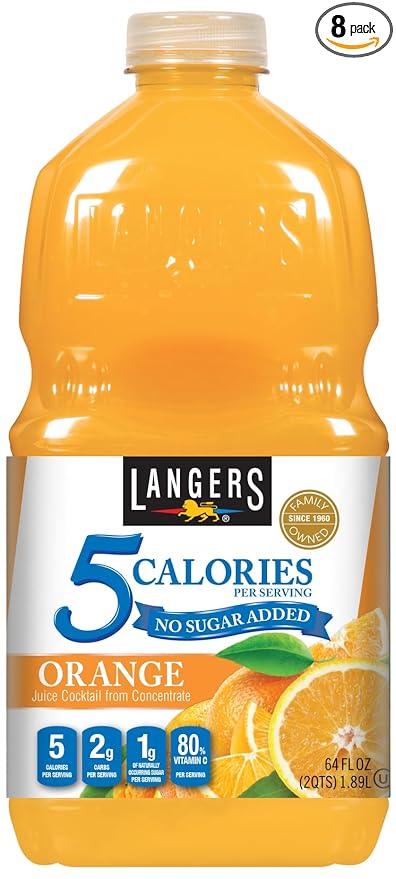 Langers 5 Calorie Orange Juice Cocktail 64 Fl Oz (Pack of 8)