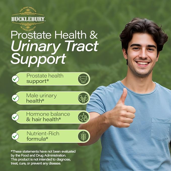 BUCKLEBURY 9-in-1 Natural Saw Palmetto Gummies with Raspberry &amp Pomegranate Flavor - Plant-Based Prostate Support Supplements for Mens Bladder Health Hair Growth &amp Urinary Support - 60 Gummie