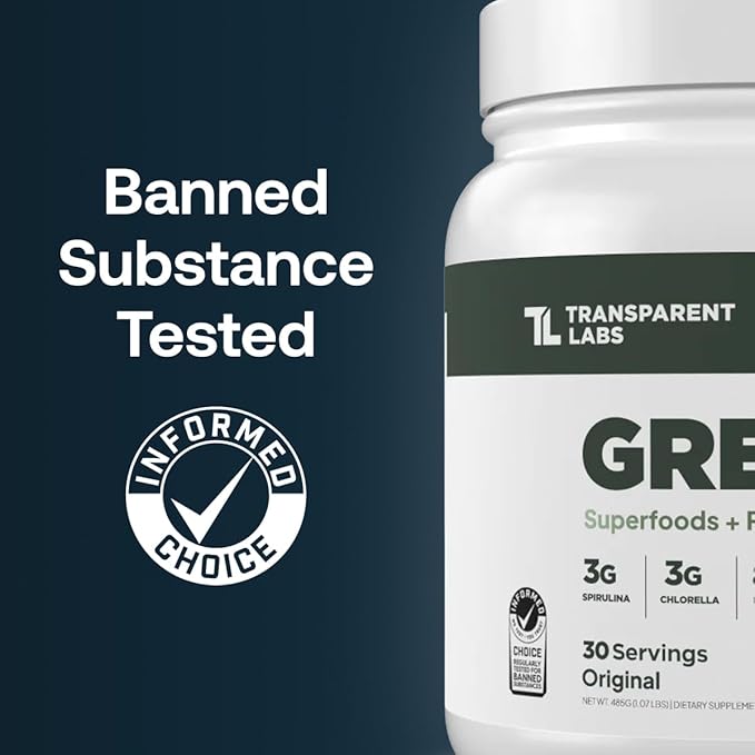 Transparent Labs Prebiotic Greens - Superfood Powder &amp Antioxidants Supplement with Organic Spirulina Chloerra Acacia &amp Green Banana Powder - 30 Servings Unflavored