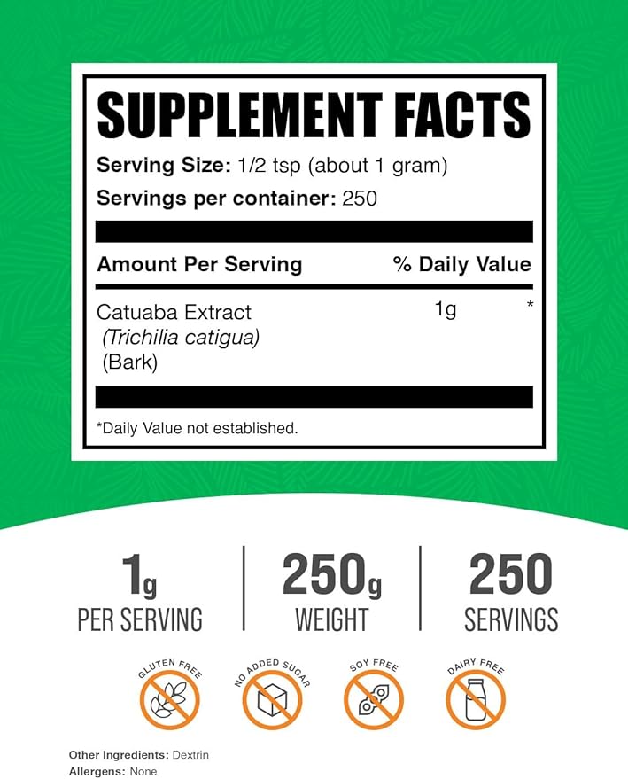 BulkSupplements.com Catuaba Bark Extract Powder - Catuaba Bark Powder Herbal Supplement - Vegan &amp Gluten Free 1g per Serving 250g (8.8 oz) (Pack of 1)