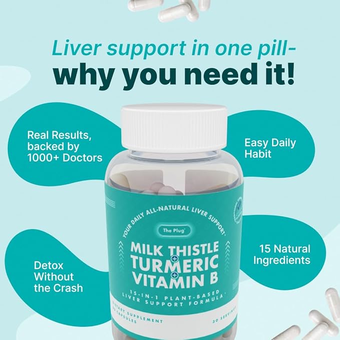 The Plug Liver Cleanse Detox &amp Repair Milk Thistle (Silymarin) Turmeric Dandelion Root &amp Vitamin B– Herbal Capsules for Liver Digestive &amp Immune Support – Non-GMO Gluten-Free Kosher –
