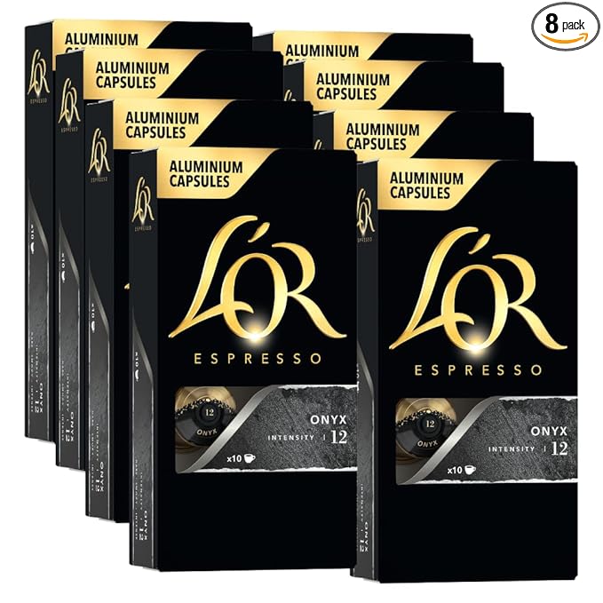 L'OR Espresso Capsules 80 Count Onyx Single-Serve Aluminum Coffee Capsules Compatible with the L'OR BARISTA System &amp *Nespresso Original Machines 80 Count (Pack of 8)