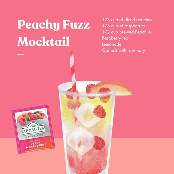 Ahmad Tea Infusions Peach and Raspberry Teabags 20 ct (Pack of 6) - Decaffeinated &amp Sugar-Free