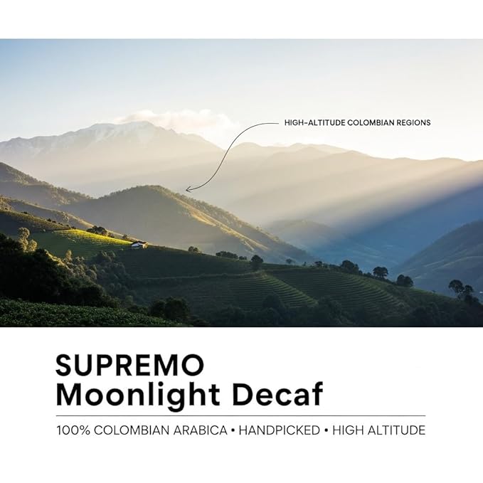 Montuno Supremo Moonlight Colombian Decaf Coffee 100% Arabica Beans Medium Roast 1 Lb (Ground)
