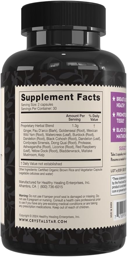 Crystal Star Fibro Defense (60 Capsules) – Supports Breast &amp Uterine Health Between Periods - Black Cohosh - Non-GMO