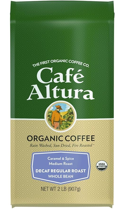 Cafe Altura Whole Bean Organic Coffee Regular Roast Decaf 2 lb Bag