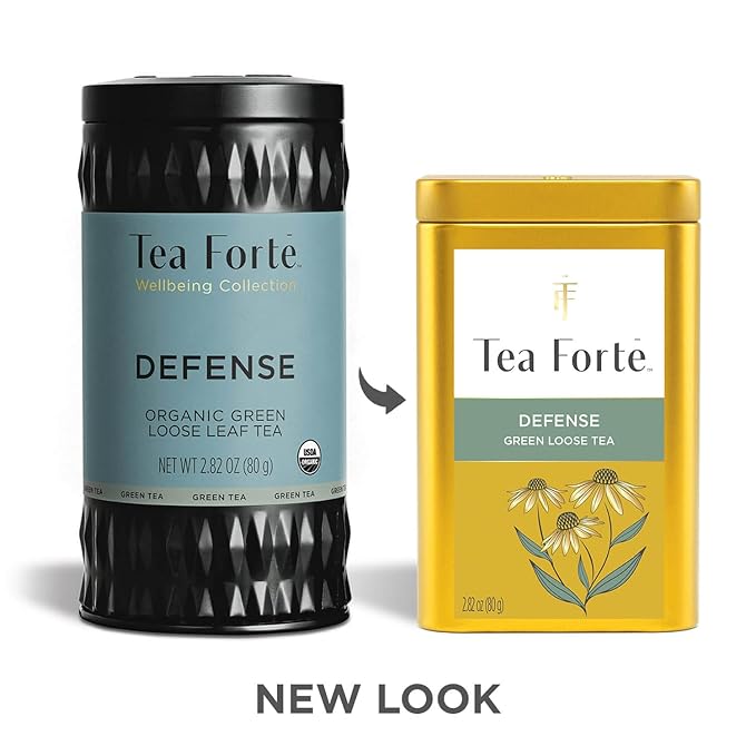 Tea Forte Defense Premium Loose Leaf Caffeinated Green Tea Blend Canister Makes 35-50 Cups