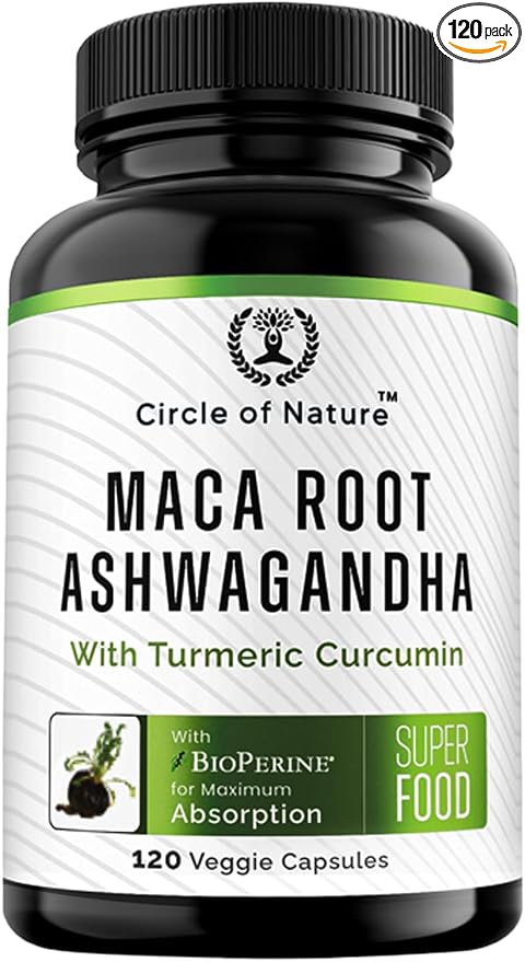 Maca Root Ashwagandha Root Extract Capsules for Men &amp Women with Turmeric Curcumin and Bioperine 120 Capsules Made in USA