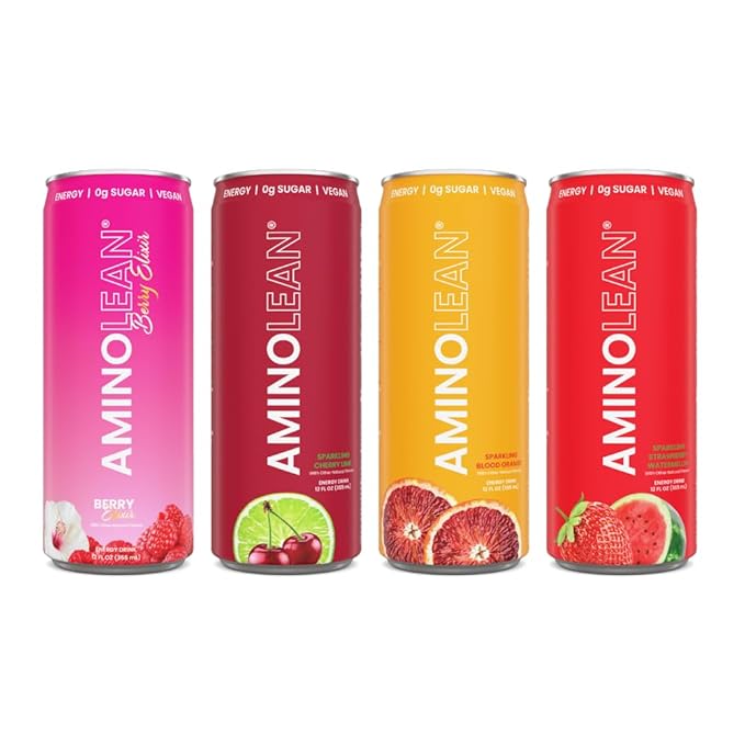 AminoLean Energy Drink – Sugar Free Amino Energy with Natural Caffeine &amp Vegan Amino Acids for No Jitters Tingles or Crash Variety 12 Pack