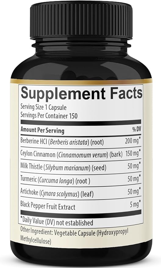 Berberine with Ceylon Cinnamon Turmeric Milk Thistle Artichoke Black Pepper - 150 Count - Pack of 1