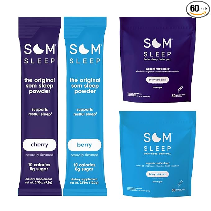 Sleep Aid Drink Mix Som Sleep Powder 60 Pack Cherry &amp Berry Flavor – Vegan Zero Sugar