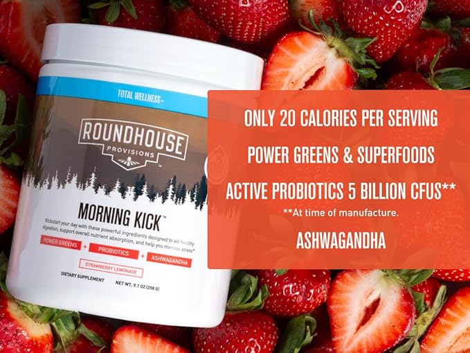 ROUNDHOUSE PROVISION Morning Kick 3 Pack Zero Sugar Greens Superfood Powder Supplement with 3 Day Emergency Meal Kit (26 Servings) by Chuck Norris