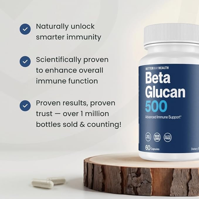 Better Way Health™ - Advanced Immune Readiness - Highly Purified 13/16 Beta Glucan 500 - Clinically Tested Immune Defense - 500mg/60 Capsules (Pack of 3)