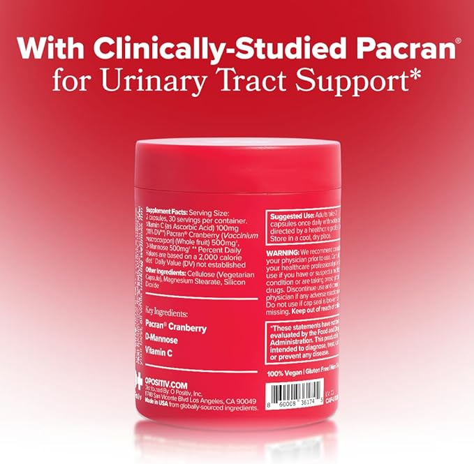 O Positiv URO Urinary Tract Health Supplement for Women 60 Count (Pack of 1) - Urinary Support Vitamins with Pacran Complete Cranberry Extract D-Mannose &amp Vitamin C - Vegan &amp Gluten-Free