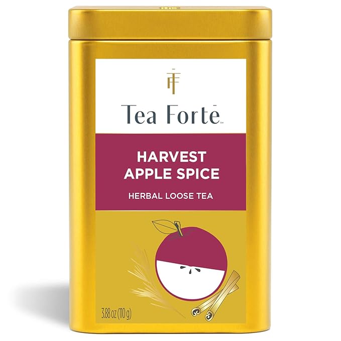 Tea Forte Harvest Apple Spice Premium Loose Leaf Caffeine-Free Herbal Tea Blend Canister Makes 35-50 Cups