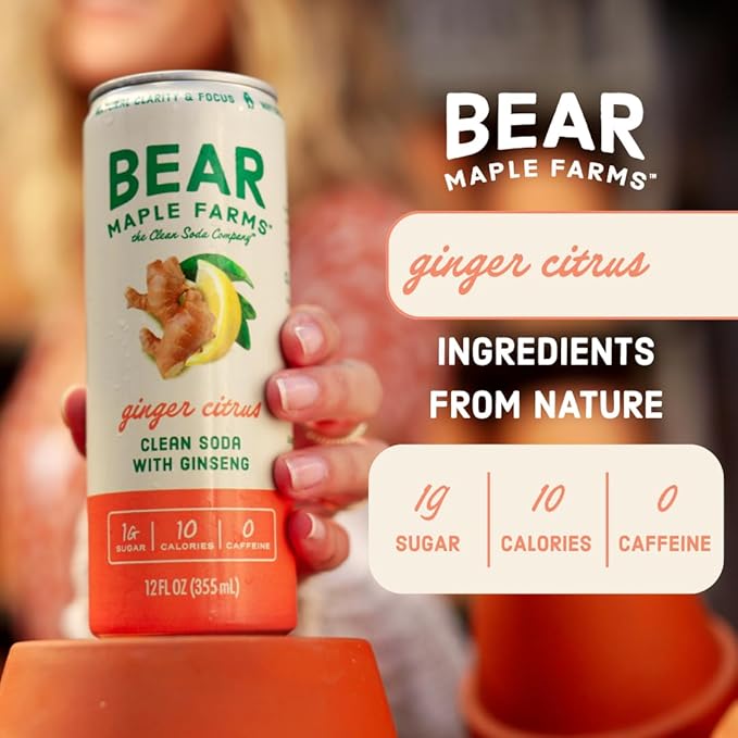 Bear Maple Farms | The Clean Soda Company | Low Calorie | Naturally Sweetened | Ginger Clean Soda