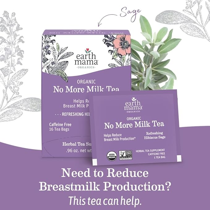Earth Mama Organic No More Milk Tea | Reduce Breast Milk Production Stop Breastfeeding &amp Wean Lactation Postpartum Essentials for New Moms | 96 Teabags | Caffeine Free &amp Non-GMO