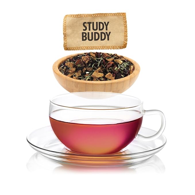 Study Buddy Herbal Loose Leaf Tea - 16oz Bulk Pack | South American Mate Energy Boost with Dried Fruits Flower Petals Herbs | Premium Herbal Tea Blend for Focus Stamina and Alertness