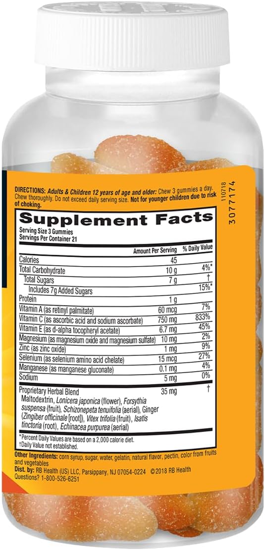 Airborne 750mg Vitamin C Immune Support Supplement Gummies for Adults Zesty Orange Flavor Gluten Free Crafted Blend with Powerful Antioxidants Vitamins A C &amp E 63 Gummies (4 Pack)