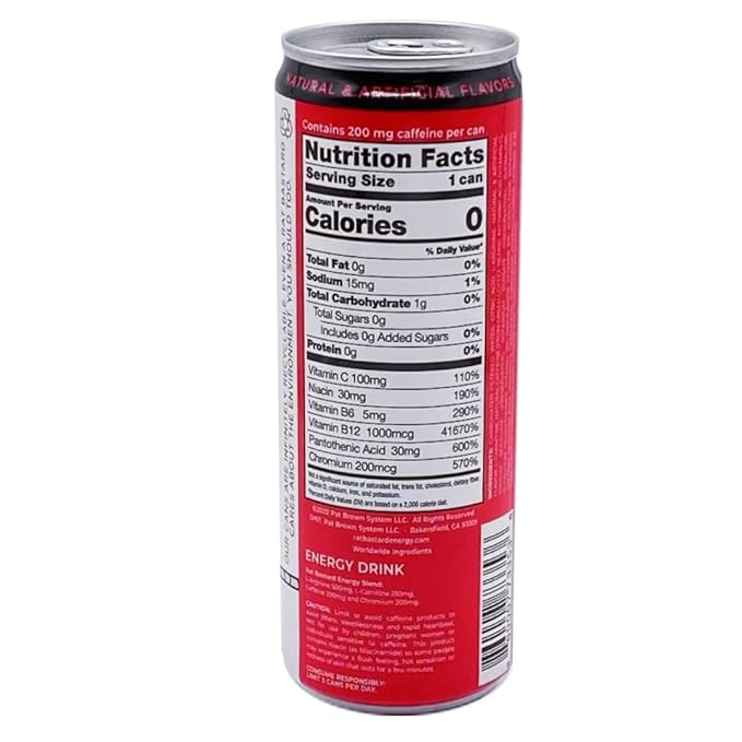 RAT BASTARD Energy Drink - Sugar-Free Caffeinated Beverage Natural Caffeine to Boost Energy and Focus Fruit Punch Flavor 12 fl oz Can (Case of 12)