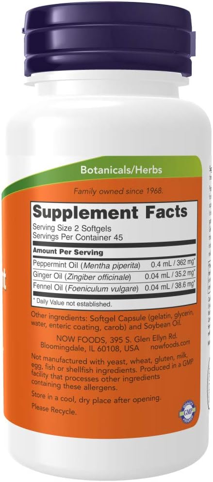Now Foods Peppermint Gels with Ginger &amp Fennel Oils 90 Softgels (Pack of 2)