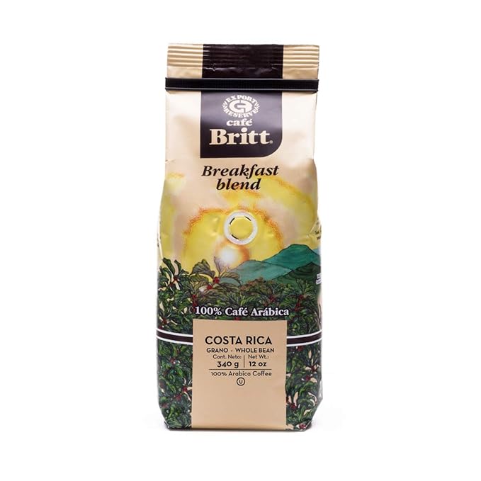 Café Britt® - Costa Rican Breakfast Blend Coffee (12 oz.) (3-Pack) - Whole Bean Arabica Coffee Kosher Gluten Free 100% Gourmet &amp Medium Dark Roast