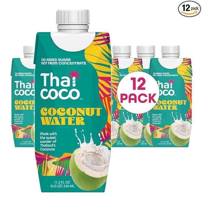 Thai Coco Organic Coconut Water 100% Pure &amp Unsweetened No Sugar Added USDA Organic Natural Electrolytes Hydration Drink 11.2 fl oz Tetra Carton (Pack of 12)