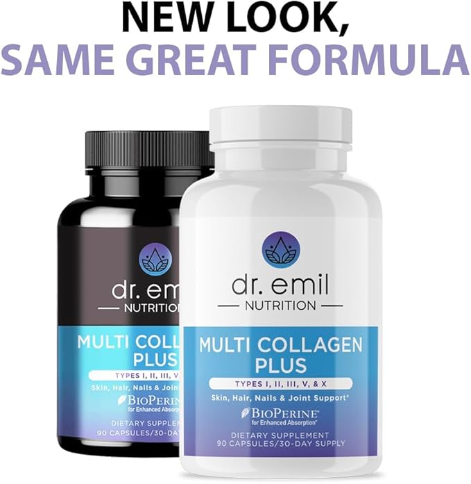 DR. EMIL NUTRITION Women's Multi Collagen Pills | Collagen Supplements | Support Hair Skin Nails &amp Joints | Hydrolyzed Collagen Supplements | Types I II III V &amp X | 90 Capsules