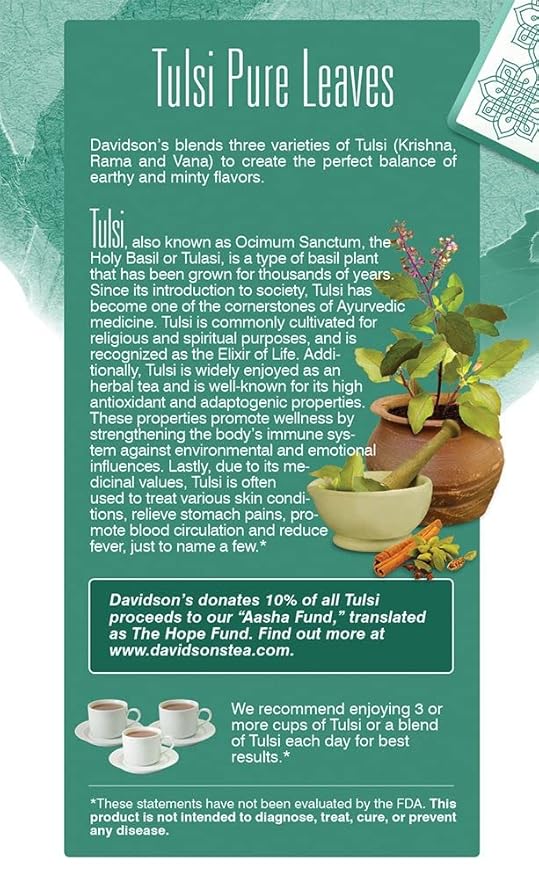 Davidson's Organics Tulsi Pure Leaves 25-count Tea Bags Pack of 6